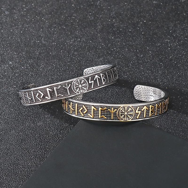 Personalized Bracelet Nordic Viking Compass Open Odin Rune Stainless Steel Men s Texture Bracelet