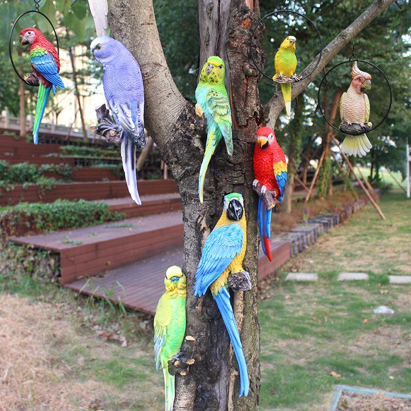 Parrot Tree Decoration: Cross-border Bird Model Resin Ornament for Courtyard