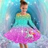 Mädchen Freizeitkleid mit 3D-Einhorn-Print, Rundhalsausschnitt, lange Ärmel, Kinder Prinzessinenkleid