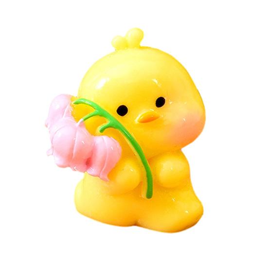 Cute Animal Miniature Figurine Mini Resin Bear Bunny Duck Holding Flower Statue for DIY Moss Landscape Fairy Garden Home Cake Decor