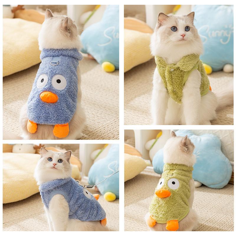 Pet Clothes Autumn and Winter Cat Funny Big Eyes Cute Two Feet Fleece Coat Hairless Cat Warm Teddy Than Bear Dog Clothing