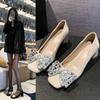 2024 summer new British style round head rhinestone bow fashion light mouth thick heel fashion single shoes spot