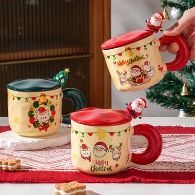 Creative Christmas Ceramic Cup with Lid High Precision Home Couple Water Cup Gift Box Premium Souvenir Mug