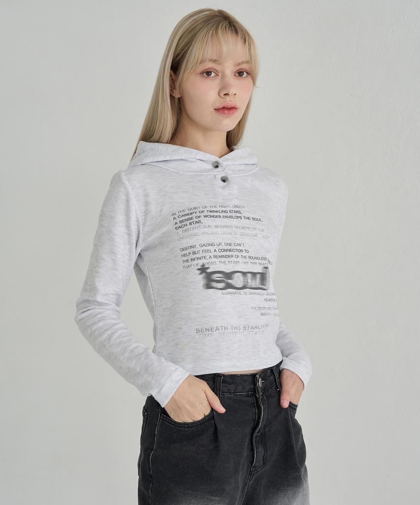 Logo Slim Hooded Long Sleeve (White Melange)