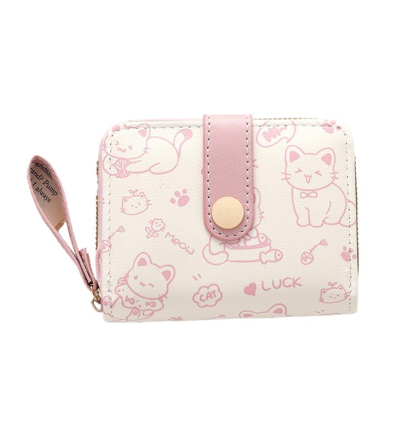 Simple and cute kitten lady buckle change bit portable belt female multi-function short wallet wallet card bag