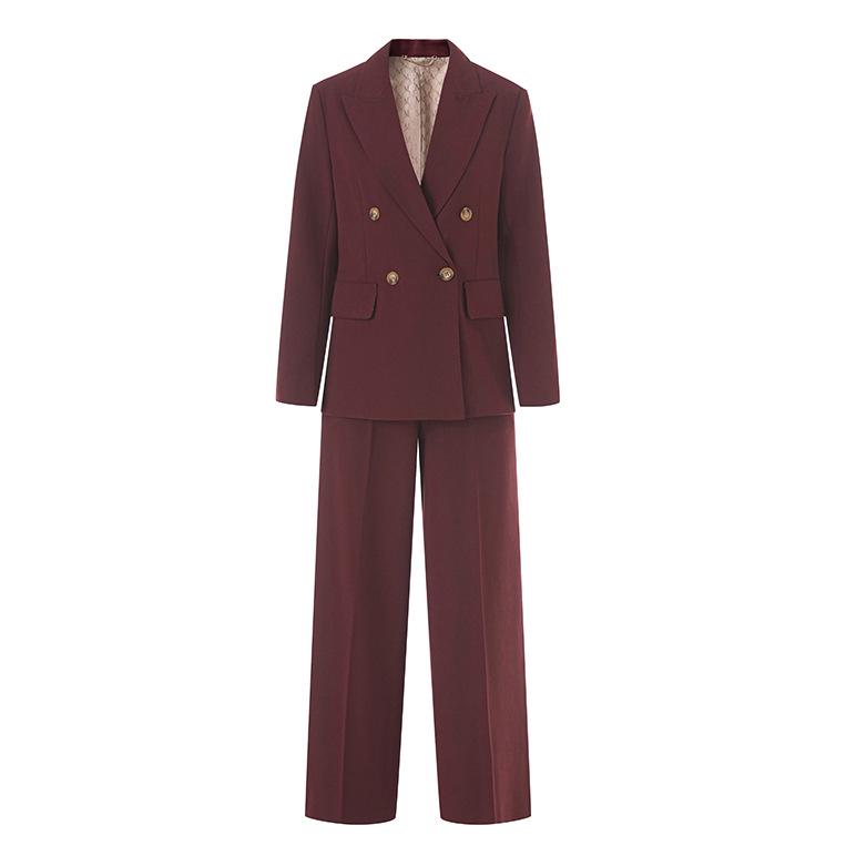 Women s Autumn 2025 Double-breasted Wool Blazer & Trousers Suit Set L