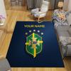 Custom Name,Brazil National Football Team Home Sofa Decoration for Living Room & Bedroom, Non‑Slip Play Flannel Floor Mat for Game Room