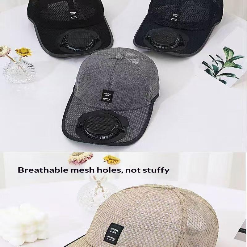 Lightweight Solar Powered Fan Baseball Cap 3 Adjustable Speeds Dual Power Supply For Outdoor Summer Hiking Camping
