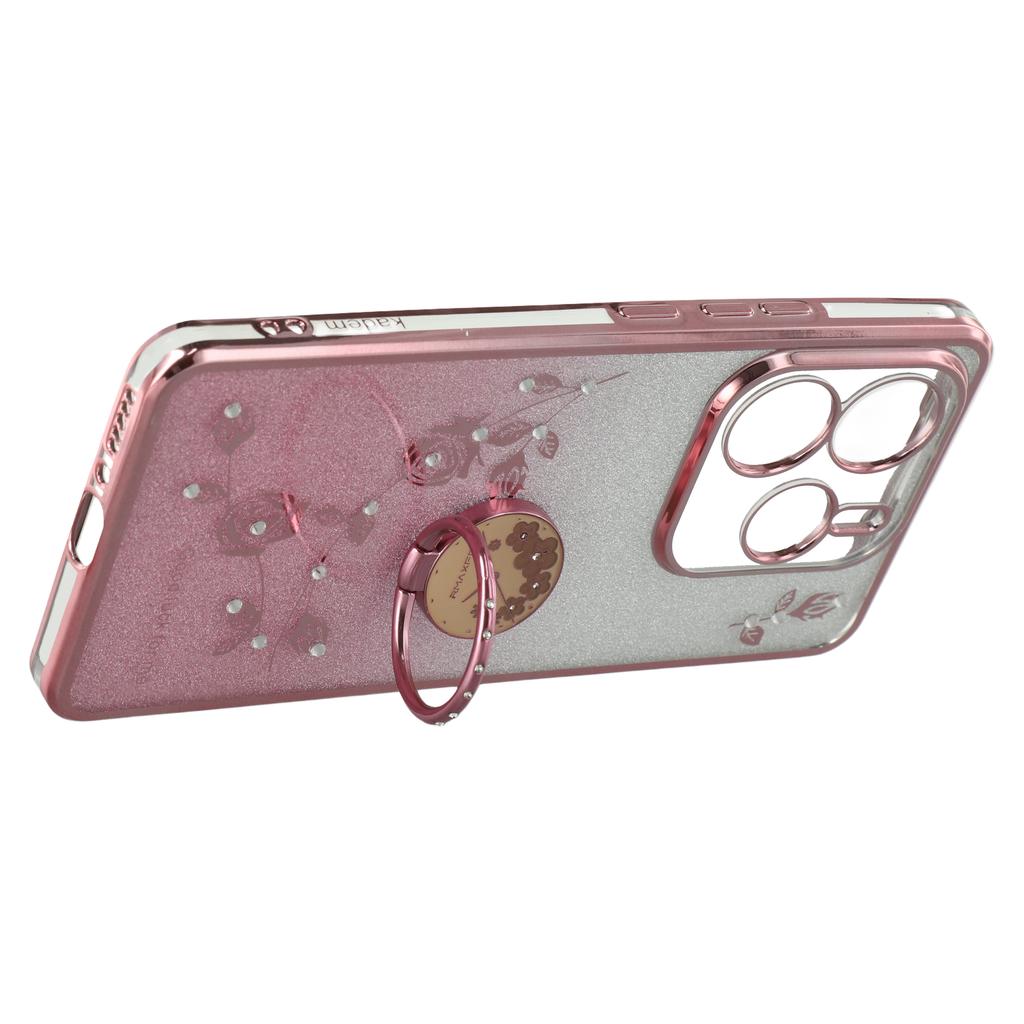 KADEM For Xiaomi Redmi Note 14 4G (163.25x76.55x8.16mm) Case Ring Kickstand TPU Flowers Phone Cover Gradient Glitter