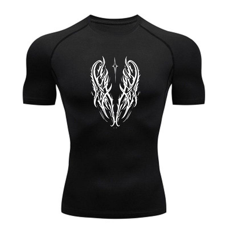 Men's Compression Athletic Workout T-Shirt, Mystic Thorn Wing Star Print Quick Dry Breathable Sport Top for Gym Fitness