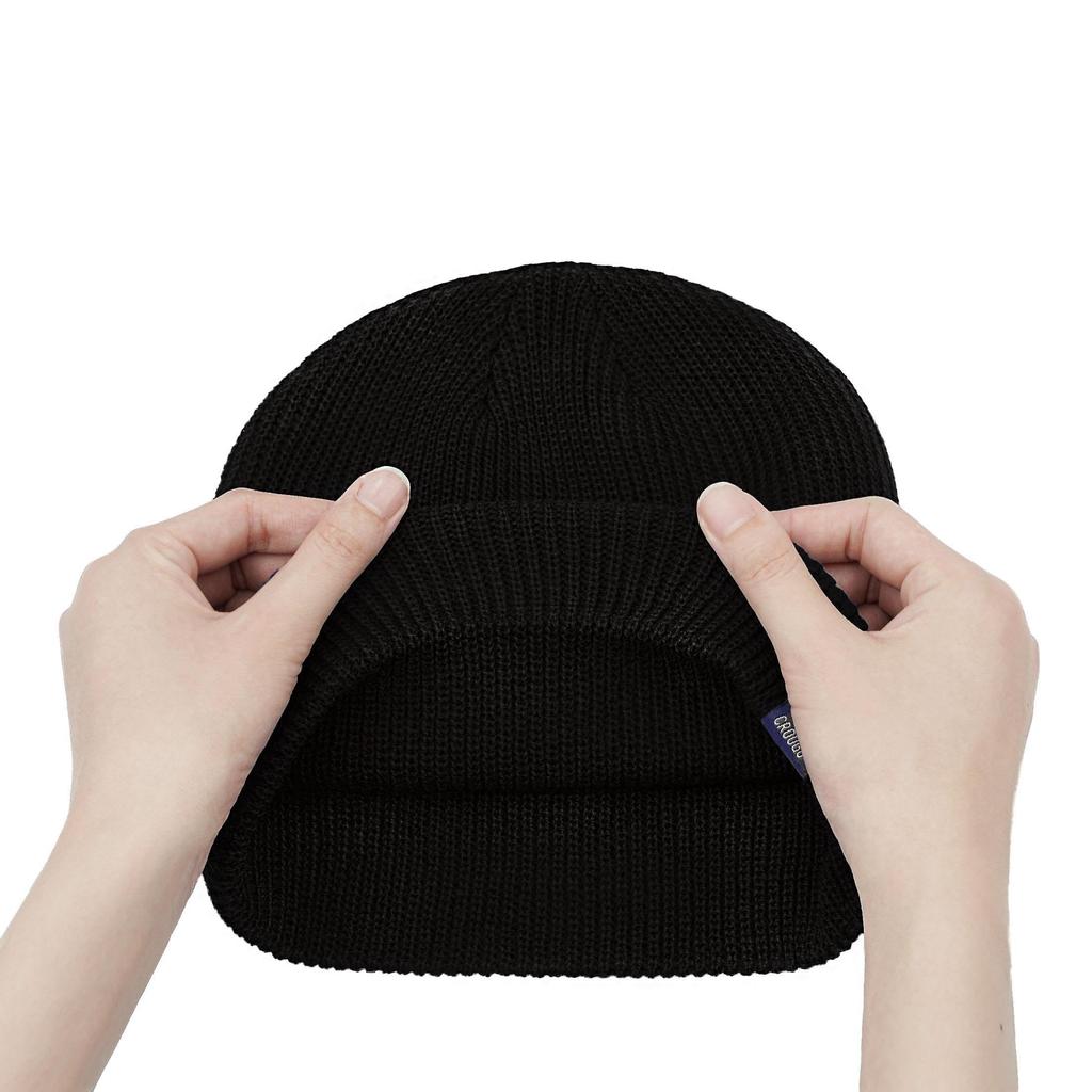 Croogo Beanie Knit Street Knit Islamic Short Cappuccino Solid Winter Cap, Style, Men's Watch, Shallow, Double-Layered Fabric, Striped, Hat, Watch,