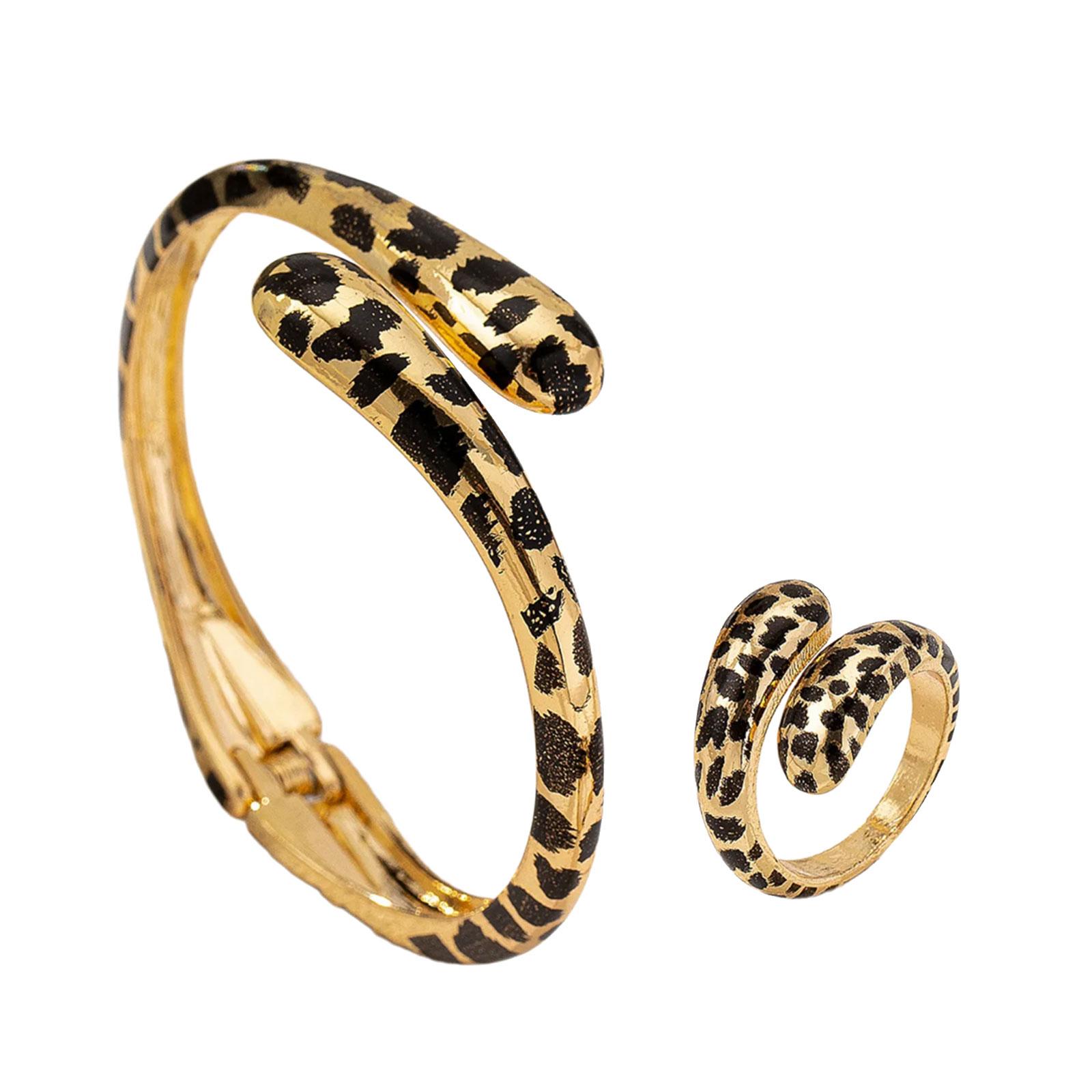 

Уникальные украшения с леопардовым принтом, регулируемый браслет с открытием и набор колец для любителей моды, элегантные аксессуары