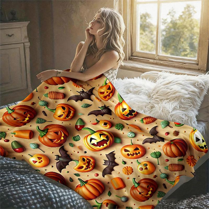Pixel Wood Block Texture Flannel Blanket Warm Soft Halloween Christmas Decorative Couch Warm Cozy All-Season Gift