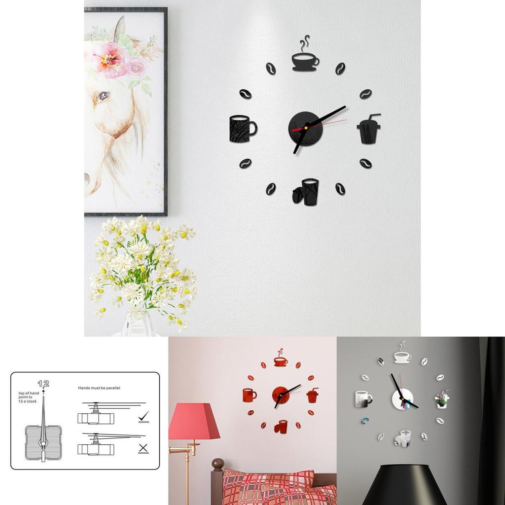 Tasse à café élégante Horloge murale 3D moderne Autocollant Pour Décoration de bar à domicile DIY Élégant
