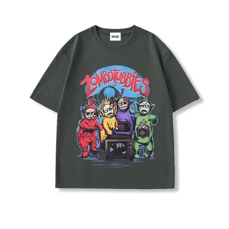 Halloween Horror Abstraktes Teletubbies Bedrucktes T-Shirt Kurzarm Baumwoll-Top Herren Rundhals Trendiges Übergröße Sommer T-Shirt