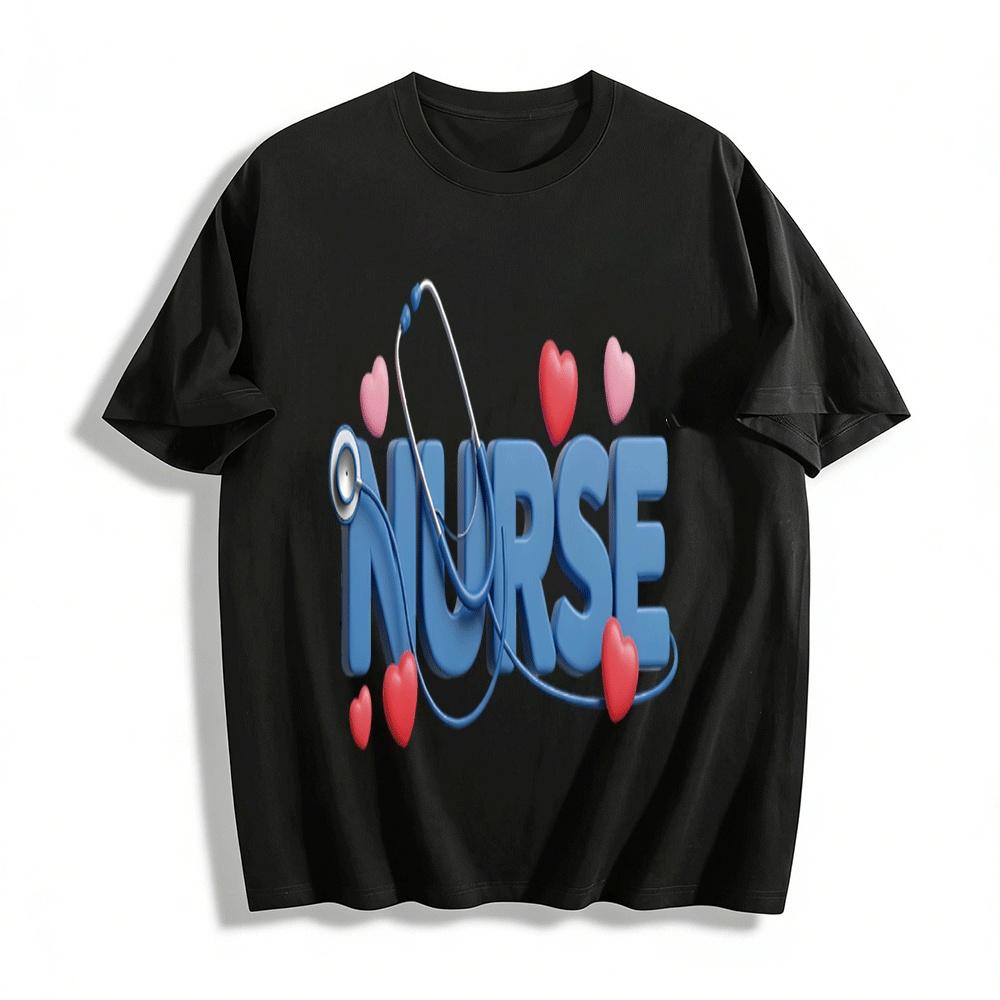 Love Stethoscope Nurse Themed Printed Casual T-Shirt Pure cotton T-shirt XXS