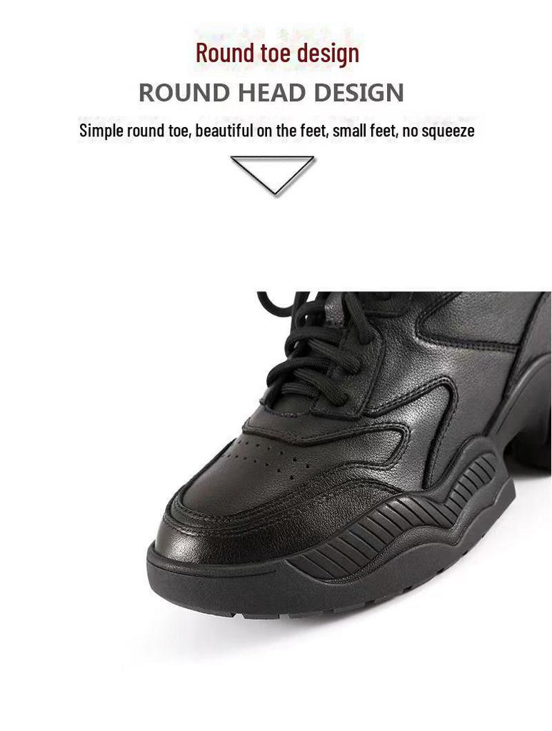 Women's New 2025 Autumn/Winter Black Genuine Leather Thick-Soled Dad Shoes: Versatile, Stylish, and Casual.