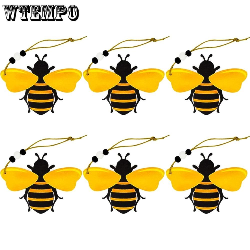 6pcs Bee Ornaments Wooden Bumble Bees Cutouts Decorations for Tree Tree Tray Wreath Christmas Festival Bee Sign Art Crafts Home Hanging Decor