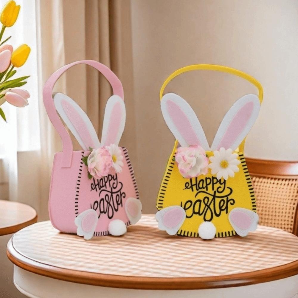 Rabbit Ear Easter Tote Bag Flowers Decoration Gift Bag Creative Easter Basket Family Party