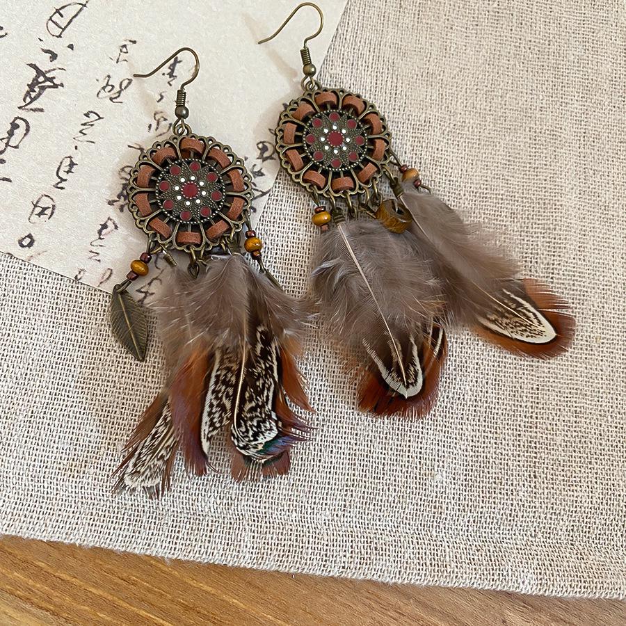 Богемные Серьги с Кружевом, Перьями и Кисточками - Ретро Этнический Стиль
