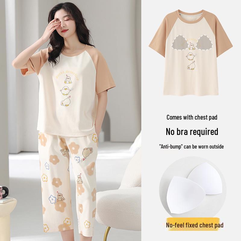 

Летний пижамный комплект из хлопка с эффектом ткани для улицы Large