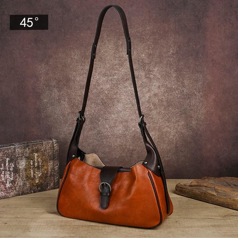 Johnature Genuine Leather Retro Women's Bag Solid Color Soft Cowhide Large Capacity Shoulder Crossbody Bag