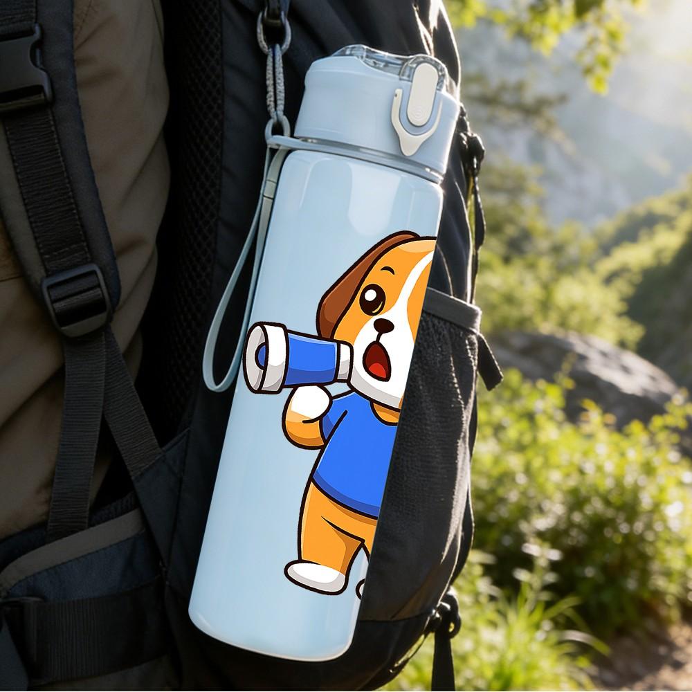 1PC Blue Puppy Dog Cartoon 750ml Color Plastic Sports Water Bottle Leakproof Flip Straw Lid Suitable for Sports Office Home Use