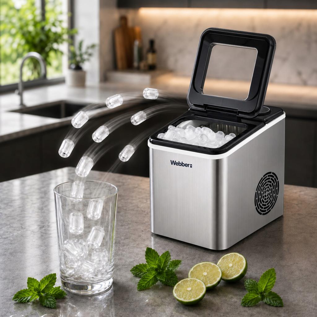 Ice Maker Webber Ruka Im-002 Inox 13Kg 165W 2 Cube Sizes 1.5 L