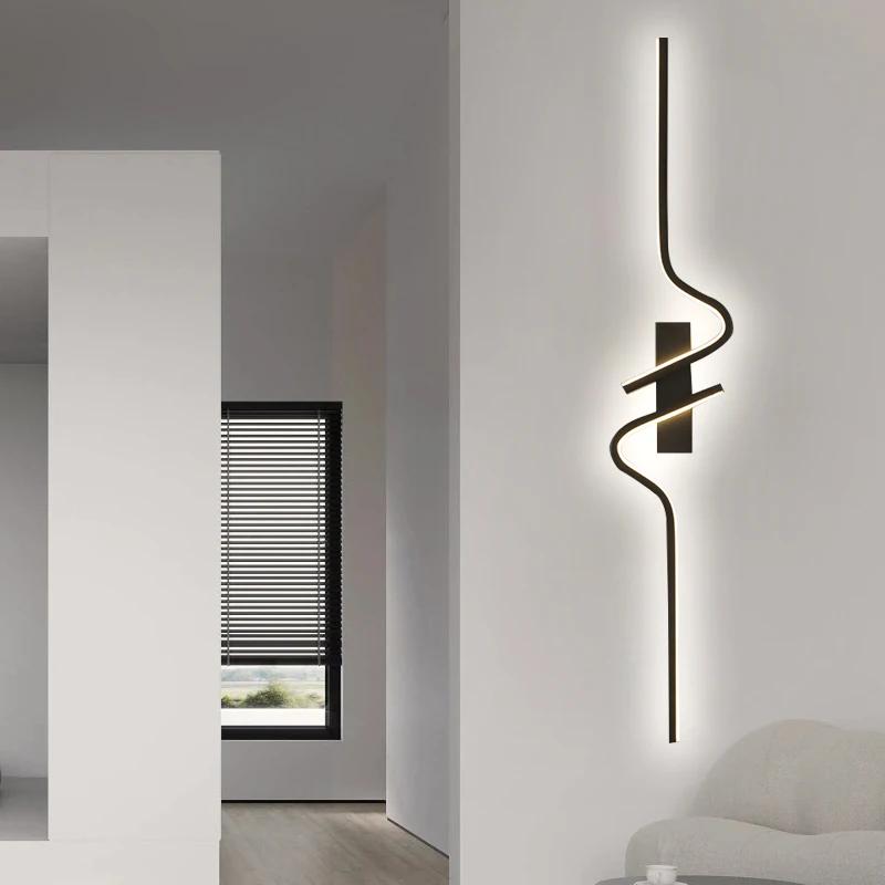 Modern LED 60/80/100cm Wall Lamp Black Aluminium Lights For Entrance Hallway Corridor Bedside Decorative Illumination Fixtures