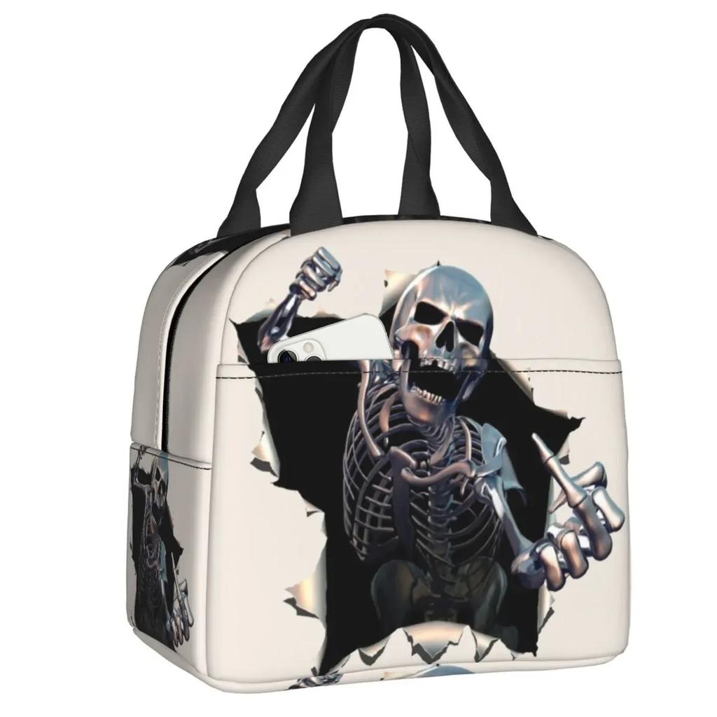 Skull Insulated Lunch Bag for School Office Resuable Thermal Cooler Lunch Box for Women Kids Food Container Bento Tote Bags