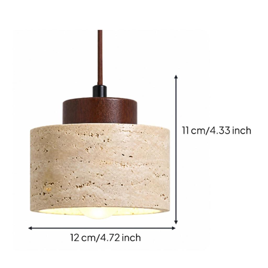 Pendant Lamp with Wooden Top Rustic Minimalism Stone Organic Lighting Fixture for