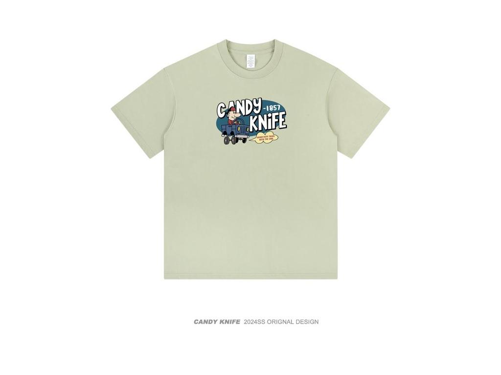 Retro Street Trend Cartoon Print Minimalist Unisex Loose Short Sleeve T-Shirt