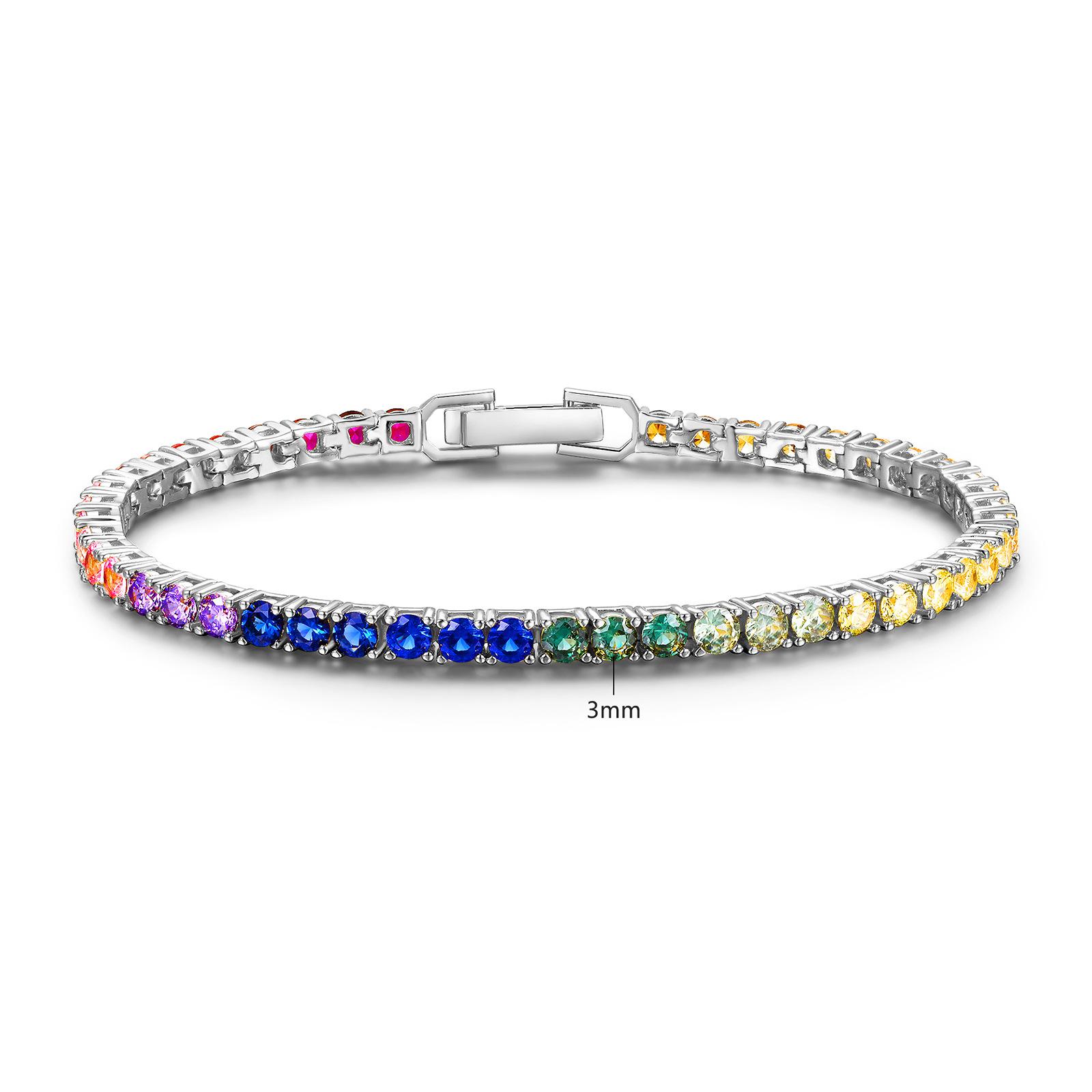 Новый медный инкрустированный 3 мм цветной четырехзубый циркон, покрытый 18-каратным золотом, однорядный браслет-теннис с полным бриллиантовым покрытием 17cm