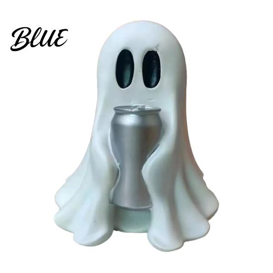 Halloween Themed Home Decor Ghost Figurine with Drinks Resin Statue Cute Spooky Desktop Table Ornament for Party Tabletop Decorations And