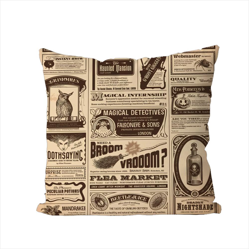 Retro Newspaper Pillow Case For Car Sofa Decorative Home Doublesided Print Plush Square Throw Pillow Cushion Cover