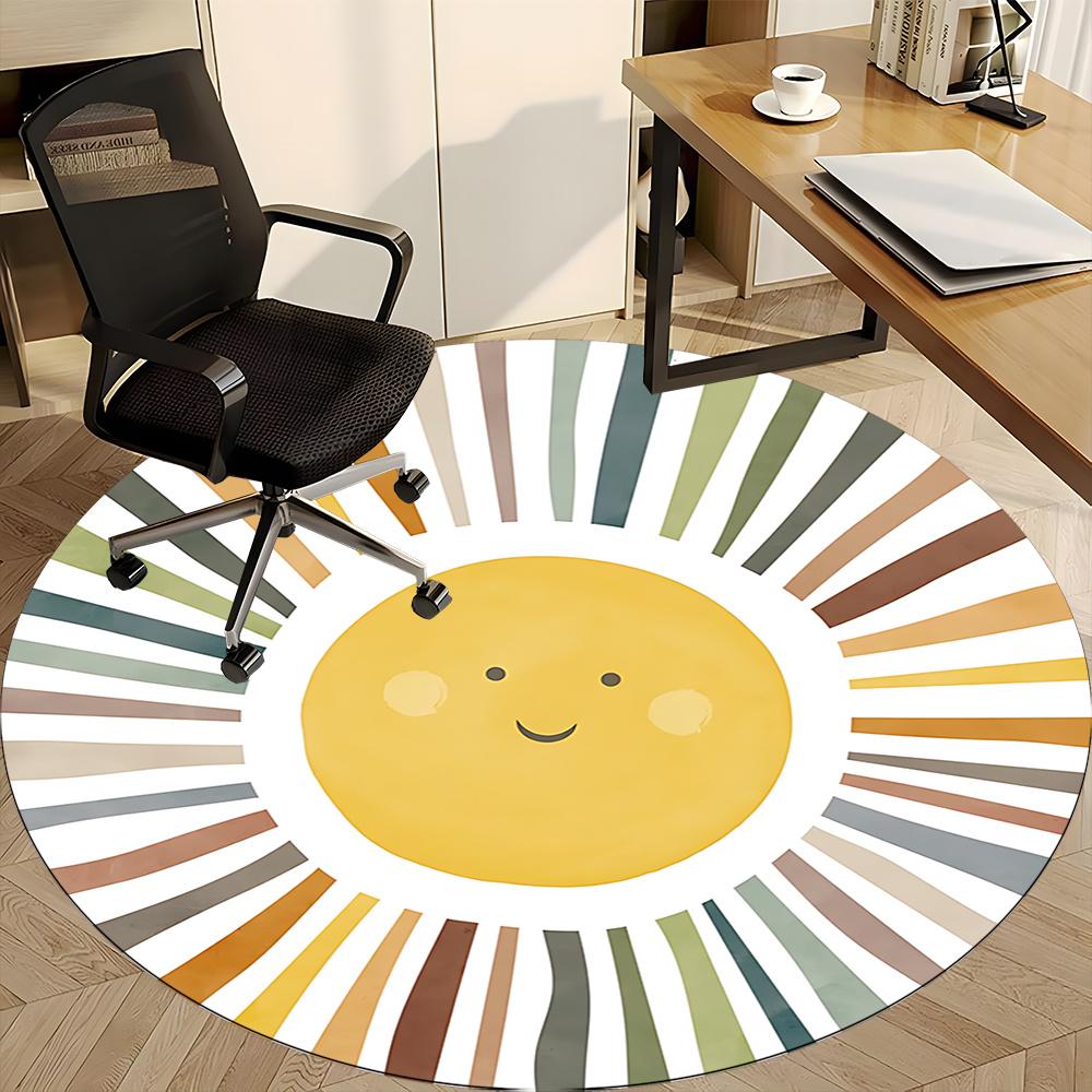 1pc Sunshine Spectrum Office Round Area Rug, Indoor Mat Suitable ForOffice, Under Office Chairs Bedroom Living Room Home Decor, Room Deco U52