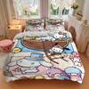 3pcs Pom Pom Purin Cinnamoroll Hello Kitty & Friends Quilt Set Soft and Comfortable Bedroom, Guest Room and Dorm Decor Bedding Set W080