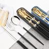 Gold Geschirr Set Reise Camping Besteck Gabel Löffel Stäbchen Set Geschirr Mit Tragbare Box Edelstahl Besteck Set
