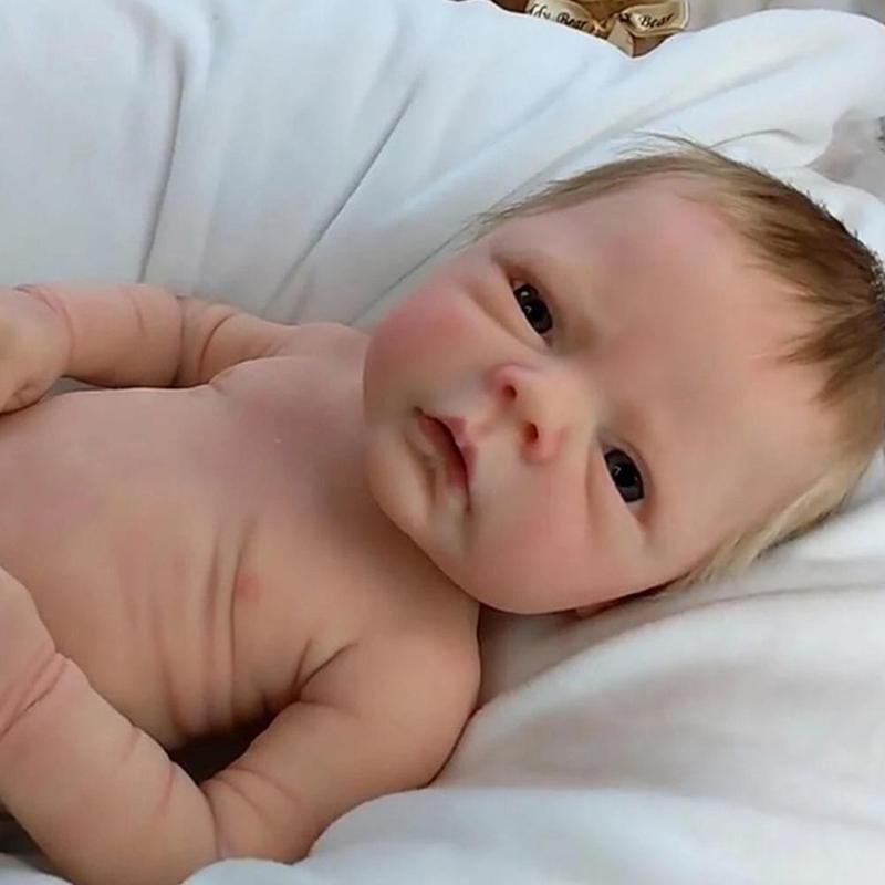 Süße 46cm Reborn Baby Puppe für Mädchen oder Jungen Lebensecht Vollvinylkörper Bebe Neugeborenenpuppe 3D Bemalte Haut Kleinkind Kind Spielkamerad Puppe Spielzeug Geburtstag Weihnachtsgeschenk