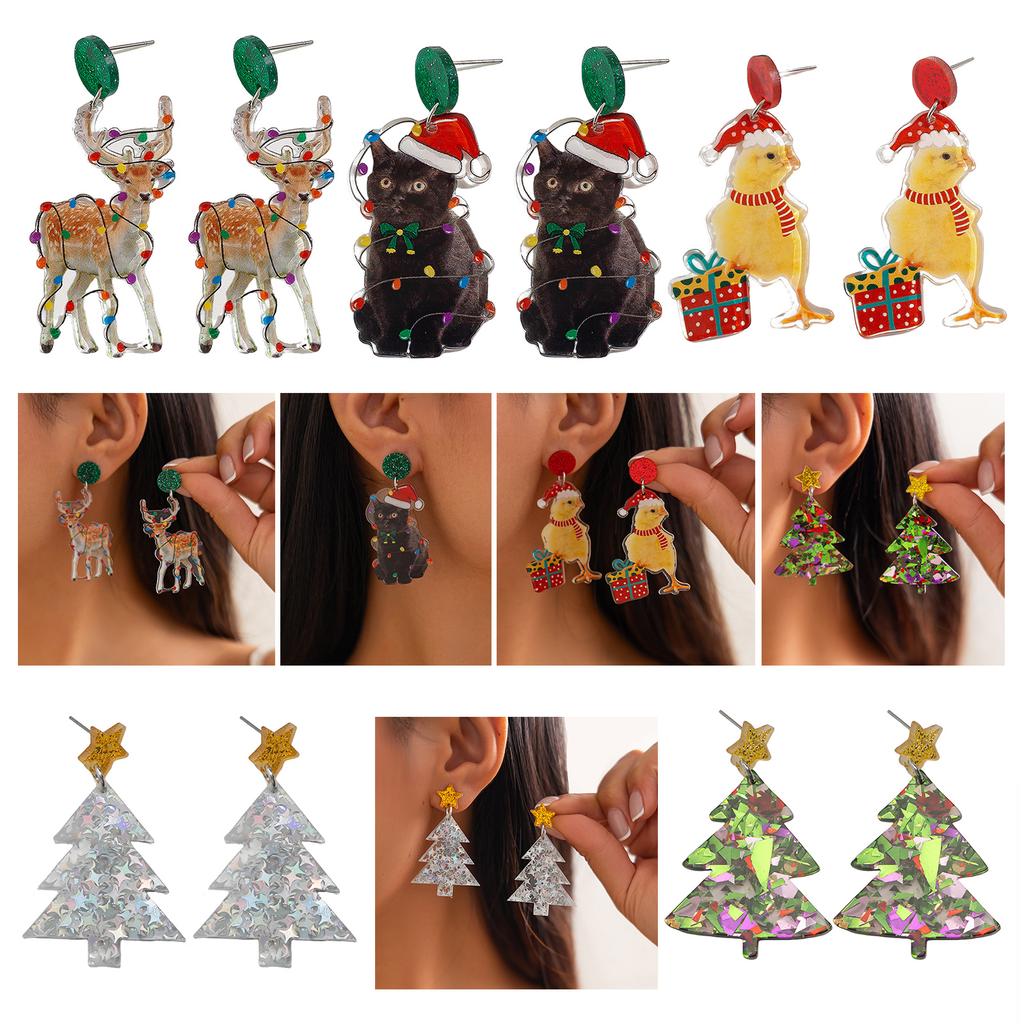 Christmas Tassel Dangle Earrings Acrylic Texture Festival Jewelry Fashion Pendant Earrings Present for Women and Girls