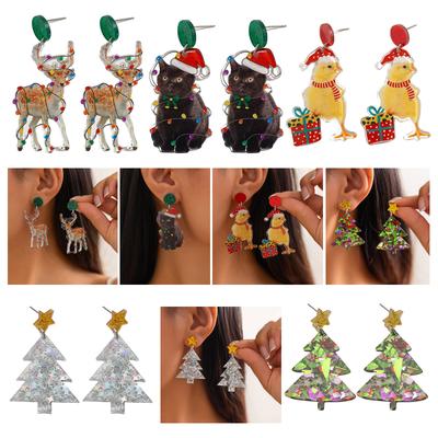 Holiday Acrylic Tassel Drop Earrings Christmas Theme Pattern Stylish Studs Earrings Unique Christmas Earrings for Party