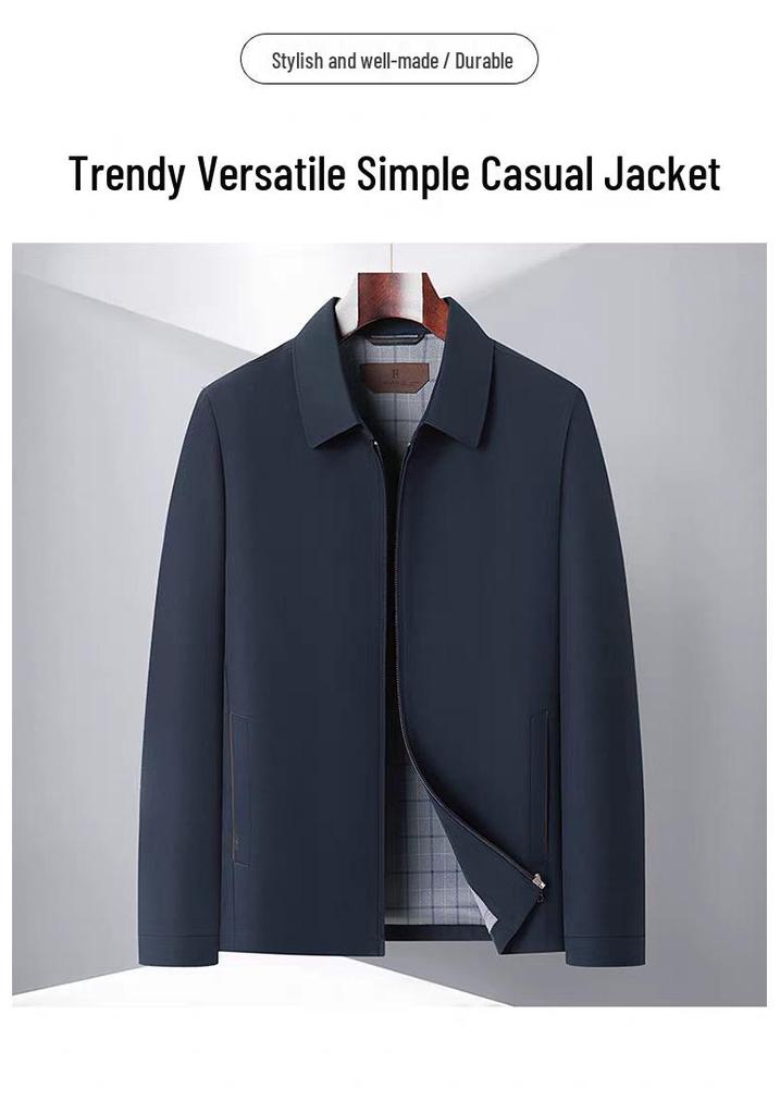 Men's Business Casual Zipper Jacket - Solid Color, Simple Cadre Style for Spring/Autumn