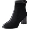 Weiche Lederstiefeletten mit mittlerem Absatz Herbst und Winter neu dicker Absatz matte Stiefel Französisch retro dünne Stiefel Wildleder Mode Stiefel Damen