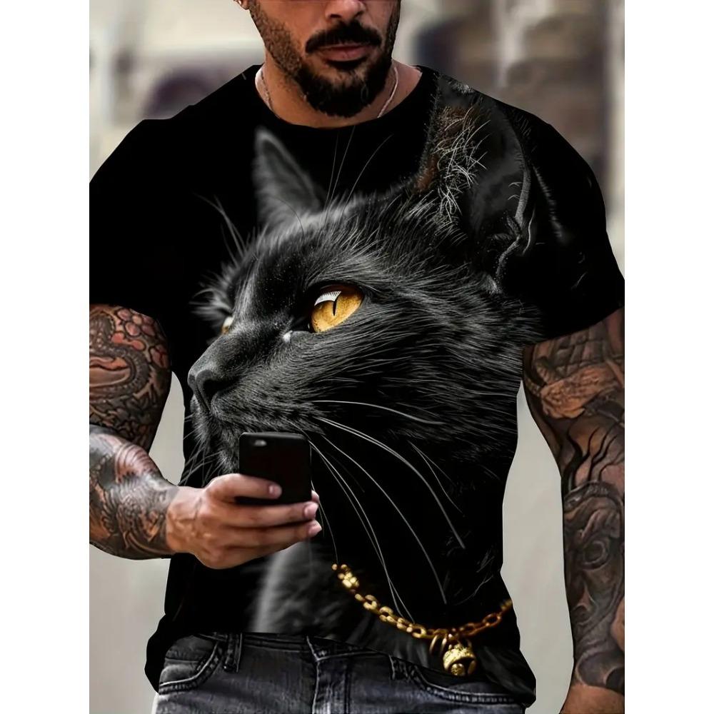 T-Shirts for Kids Funny Cat Print Summer Casual O-Neck Short Sleeve Tee Tops Fashion Breathable Pullover Street Children's Clothing