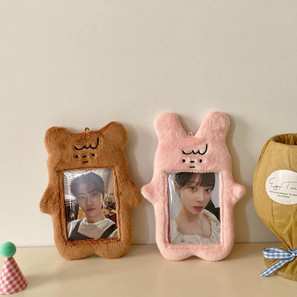 Original Cute Bear and Pink Rabbit Plush Card Holder Set for Korean Ins Polaroid Guka Small Card Display Pendant