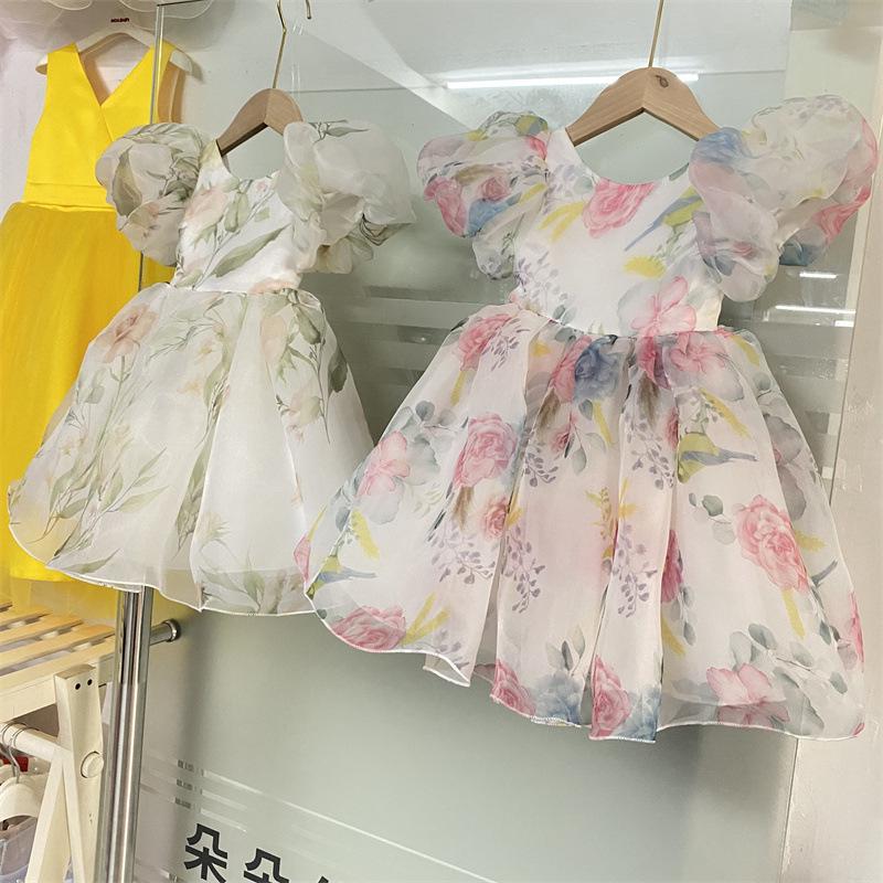 Neues Blumen-Netz-Prinzessinnenkleid - Modisches flauschiges Abend- und Hochzeitskostüm für Mädchen
