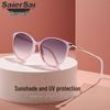Trendy European & American UV Protection Sunglasses with Stylish Cat Eye Design and Chain Legs