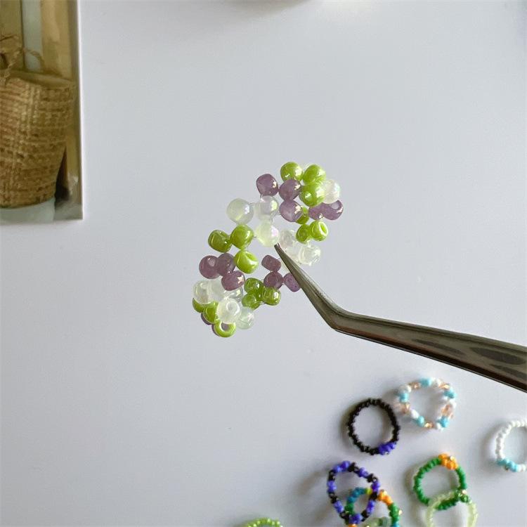 2025 Summer Macaron Color Beaded Flower Ring - Korean Porcelain Women's Jewelry