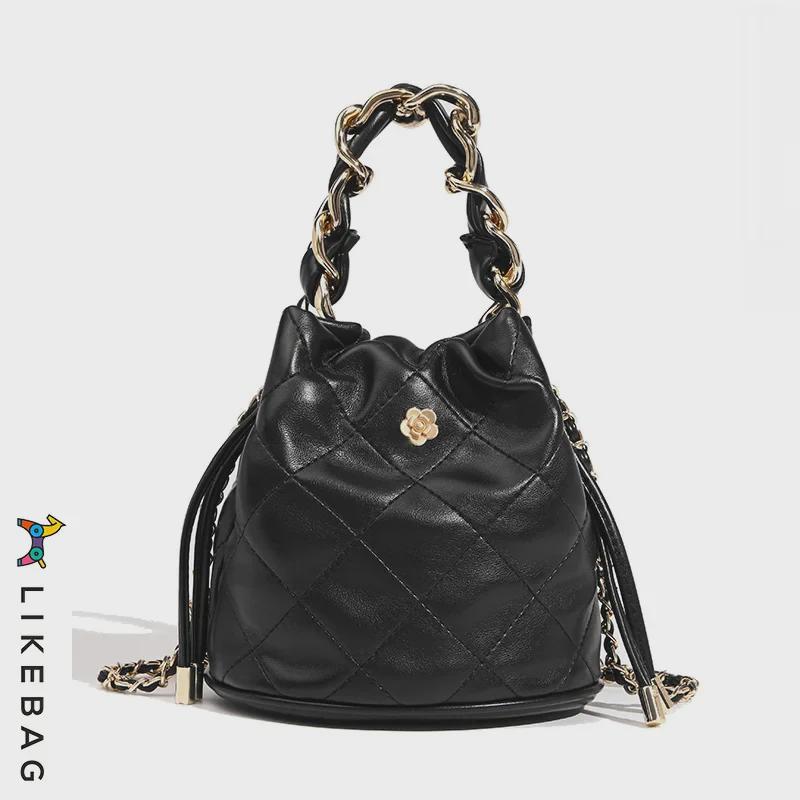 

Женская сумка-ведро Camellia Fragrance Style высокого класса 2022: Одно плечо, сумка-мессенджер, аксессуар с бриллиантовой цепочкой чёрный