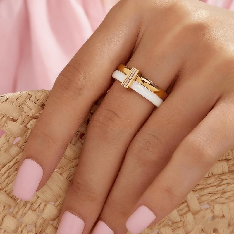 Fashionable and Minimalist White and Gold Color Two Tone Ring for Women s Daily Wear Banquet Party Jewelry Accessories Gifts 9